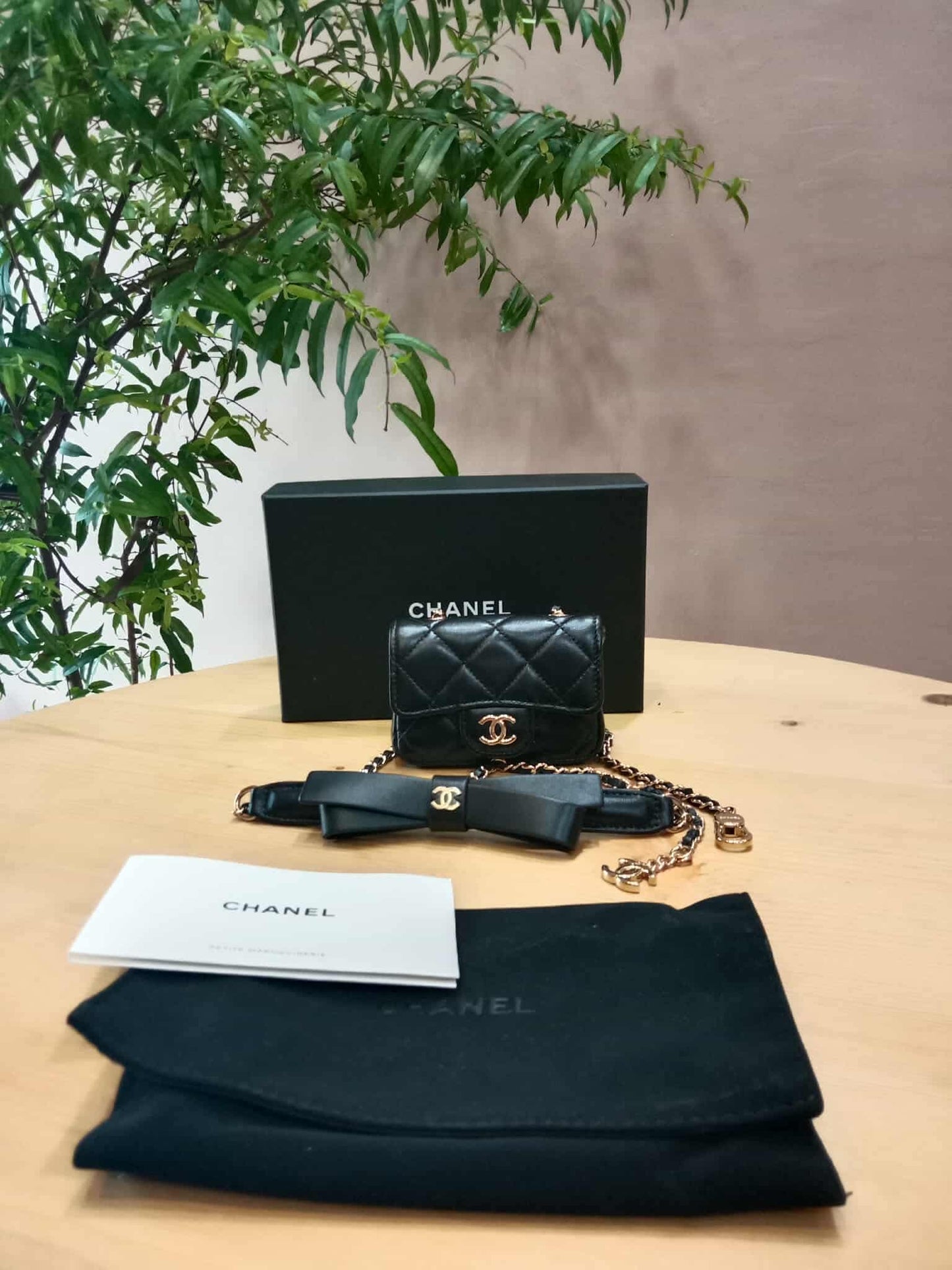 Chanel Bow Chain Belt Bag Black Lambskin Series 31