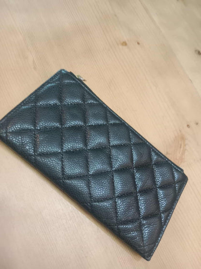 Chanel Black Quilted Caviar Leather Zip Pouch Series 25