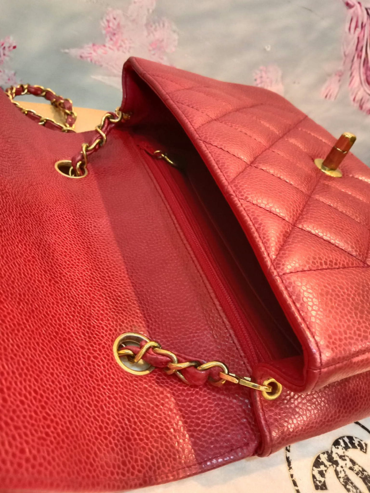 Chanel Diana Quilted Caviar Leather Red Series 2