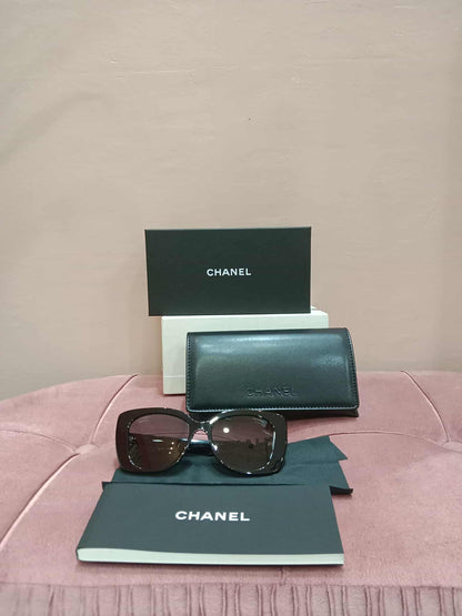 Chanel Square Sunglasses with Black Acetate Frame and Gray Lenses