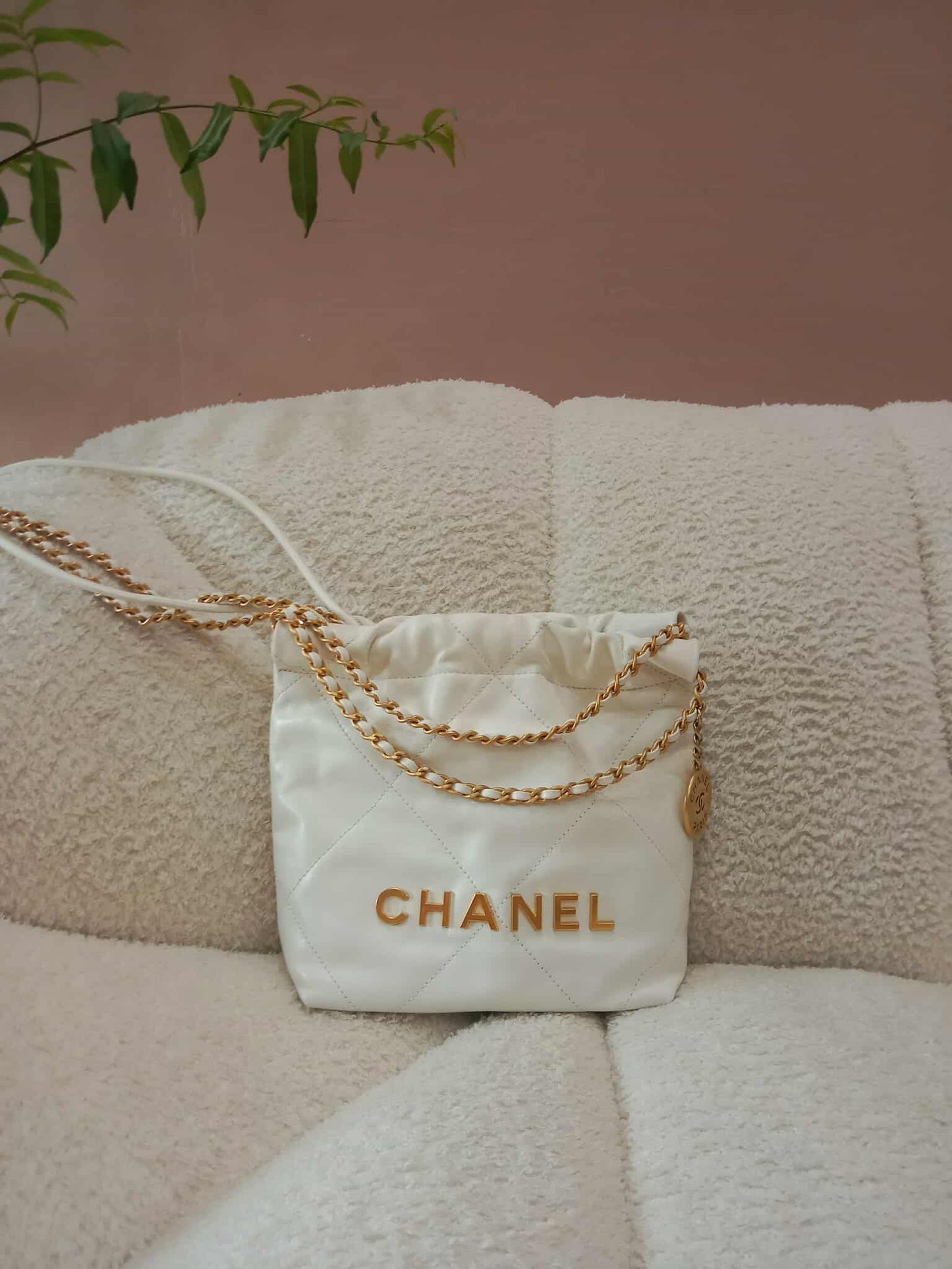 Chanel 22 Mini Tote Lambskin White Microchipped