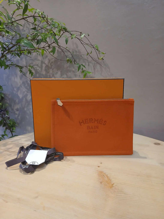 Hermes Bain Pouch Poppy Orange Canvas Small