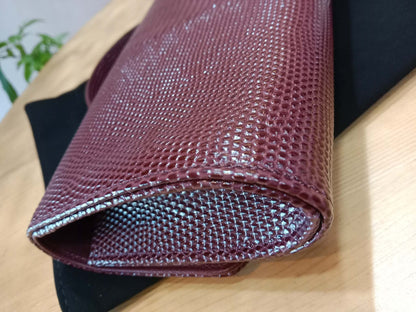 Chanel Tophandle Lizard Embossed Calfskin Clutch Dar Burgundy Microchipped