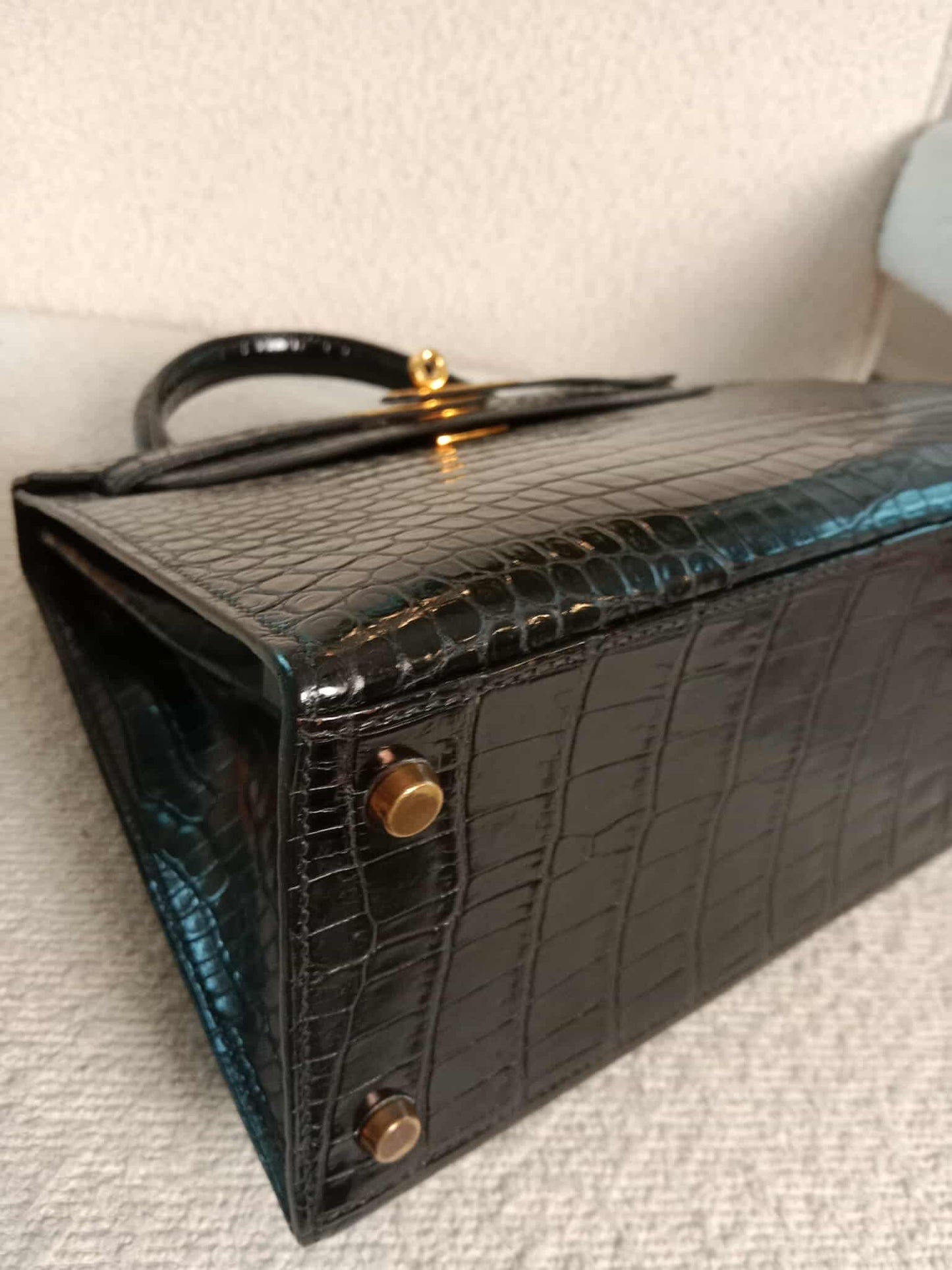 Hermes Kelly 28 Crocodile Noir Stamp S Circle 1989