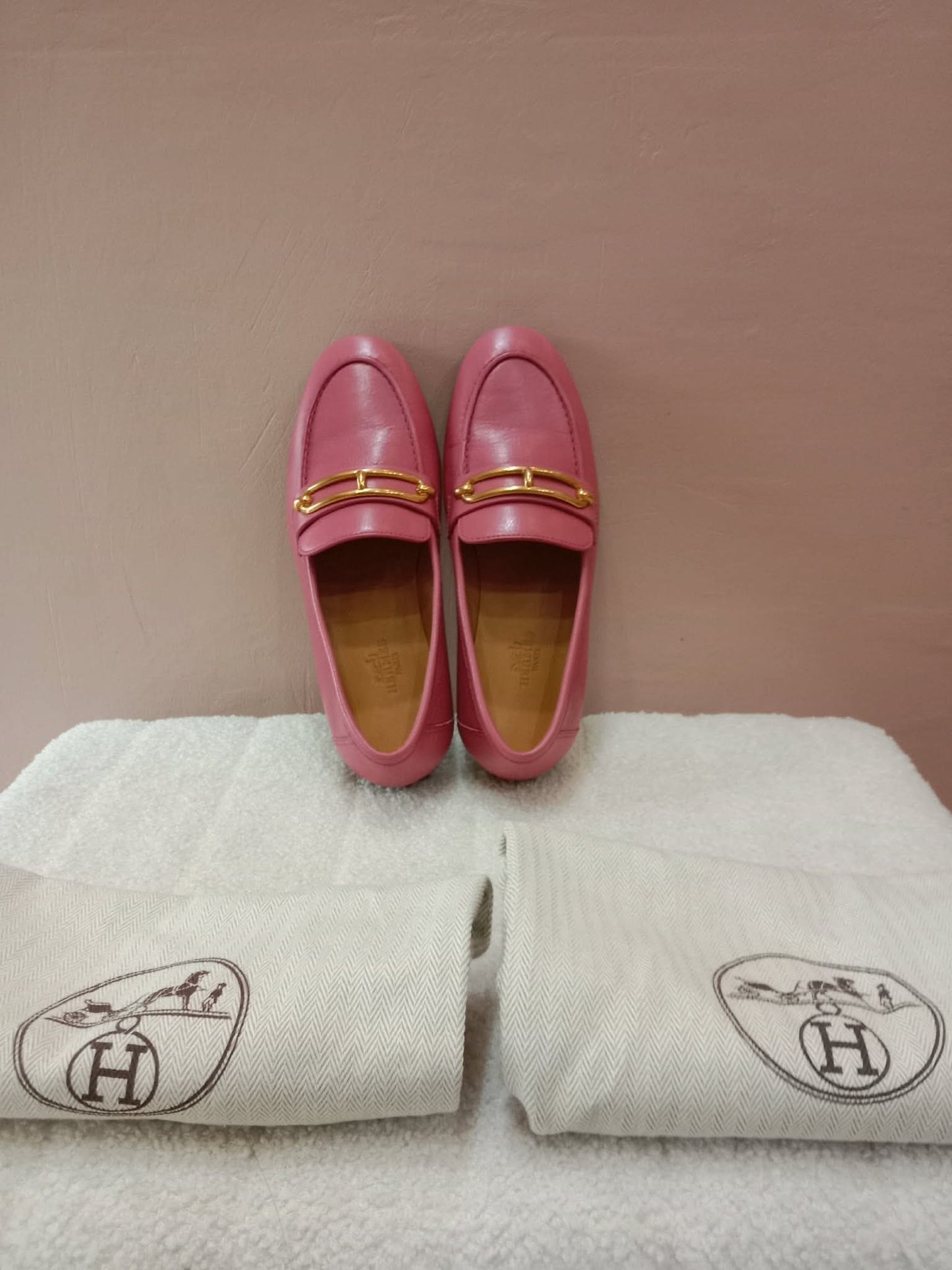 Hermes Colette Loafers Gold-Plated Roulis Size 35 Pink