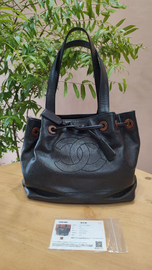 Chanel CC Caviar Drawstring Bucket Bag Black Series 7