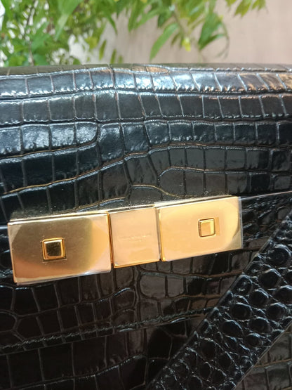 Saint Laurent Manhattan Crocodile Embossed Leather Black