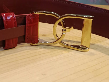 Chanel Crocodile Embossed Calfskin & Metal Belt Dark Red Brandnew