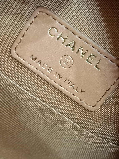 Chanel 21P Round Clutch Lambskin with Multicolor Ribbon-Woven Chain Strap Caramel Series 30