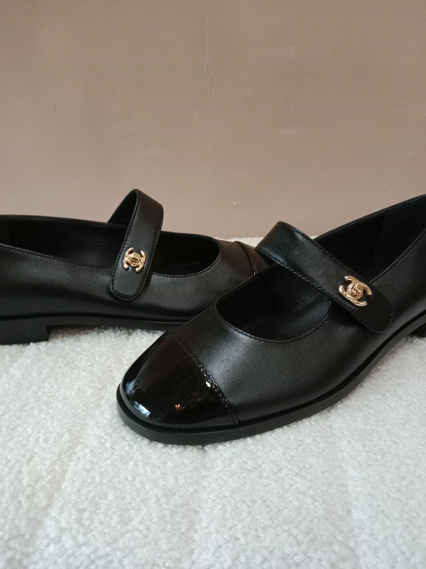 Chanel Mary Jane CC Clasp Flats Black Size 36.5