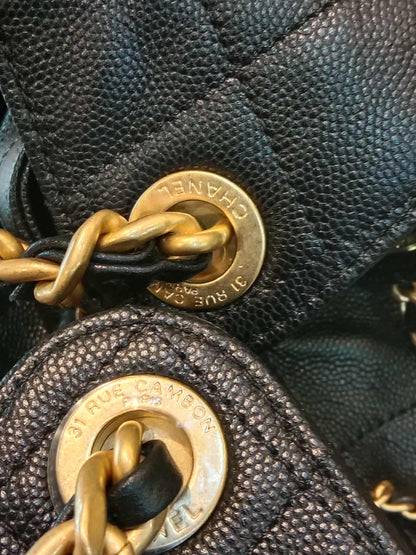 Chanel 25 Black Medium Caviar Microchipped