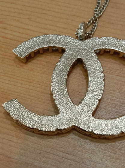 Chanel Crystal CC Pendant Crystal Necklace Silver