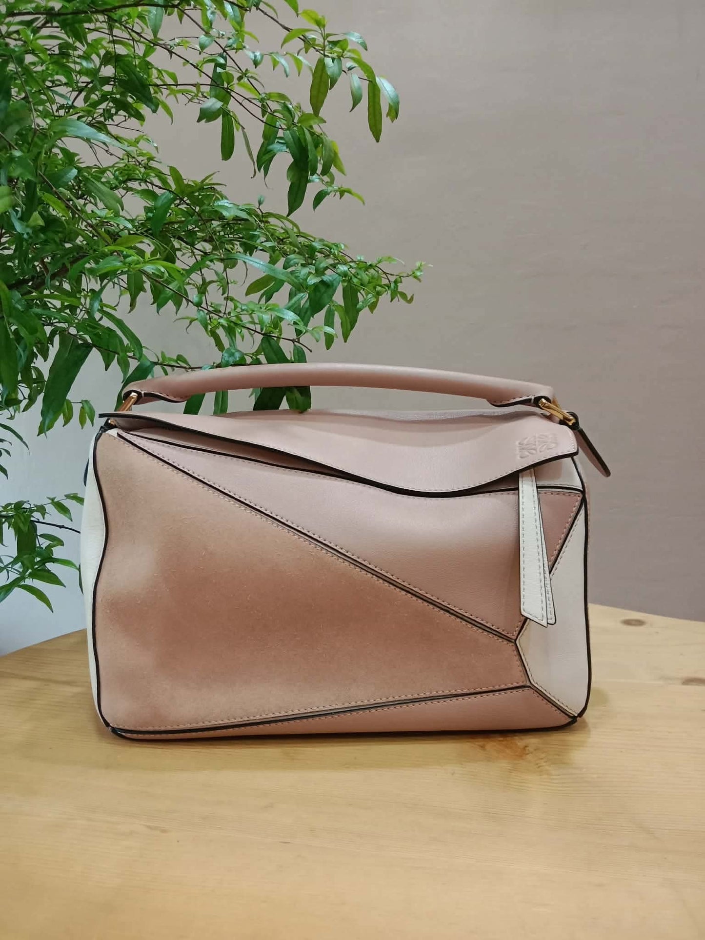 Loewe Suede Puzzle Bag Tricolor Blush Pink Medium