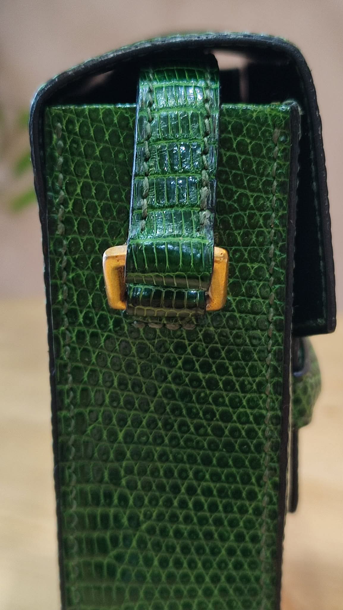 Hermes Lizard Green Vintage Bag Stamp O Circle 1985