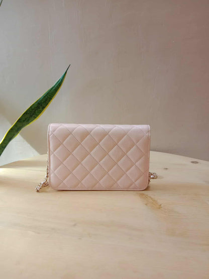Chanel CC Wallet on Chain Light Pink Microchipped