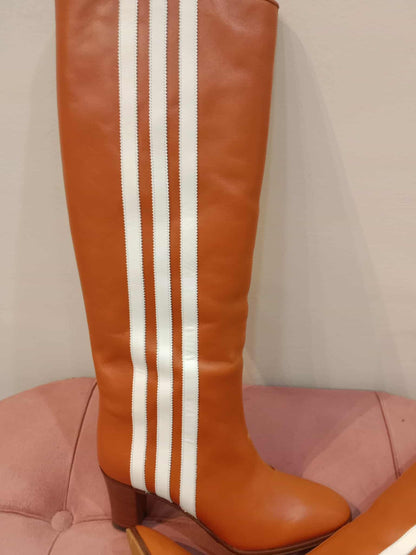 Gucci x Adidas Collaboration Knee-High Boots Cognac Size 37 1/2