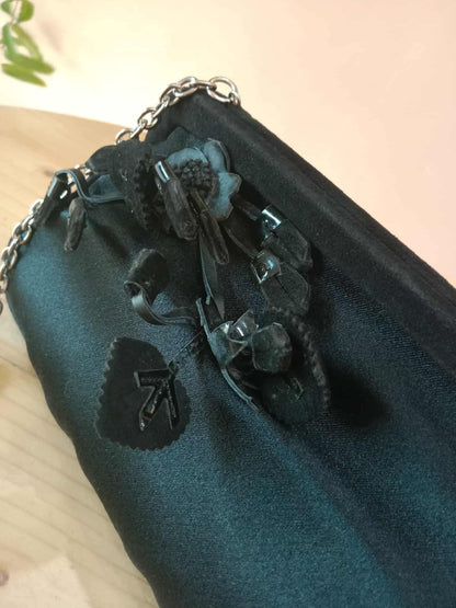 Prada Black Satin Raso Chic Kisslock Eastwest Bag