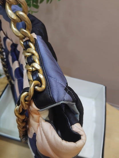 Chanel 19 Printed Silk Blue-Toned Quilted Maxi Flap Bag Series 30