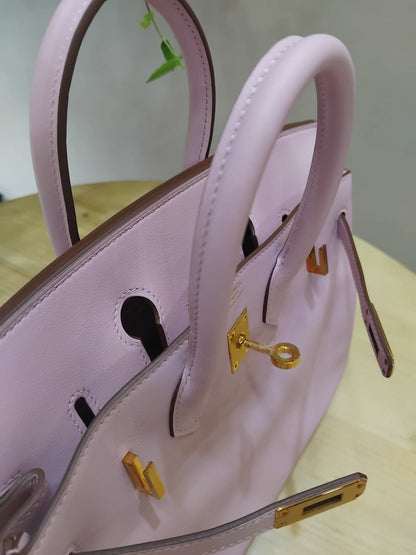 Hermes Birkin 25 Mauve Sylvestre Swift Rose Gold Hardware Stamp W 2024
