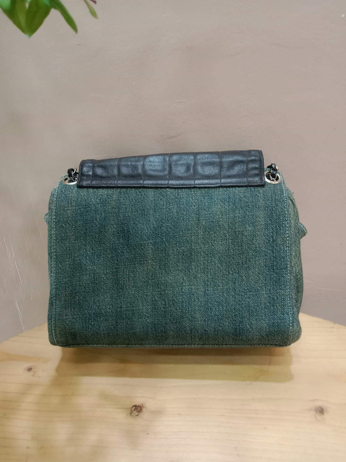 Chanel Vintage Denim and Leather Chocolate Bar Blue Green Denim Series 6
