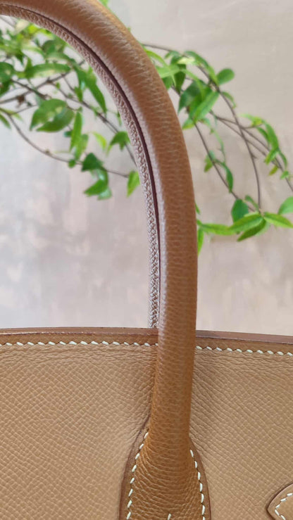 Hermes Birkin 30 Bicolor Gold/Biscuit Epsom Stamp G Square 2003 GHW