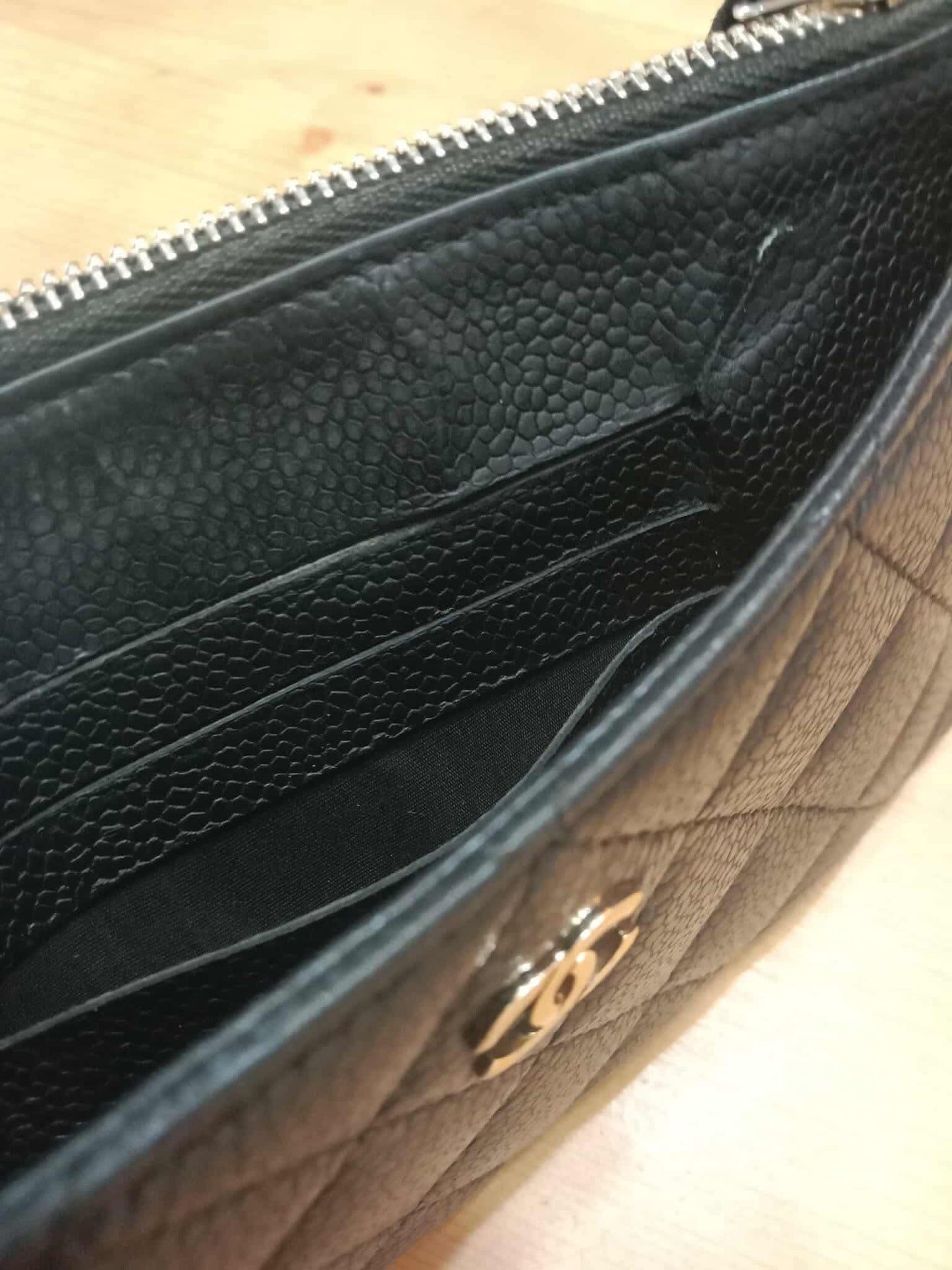 Chanel Black Quilted Caviar Leather Zip Pouch Series 25