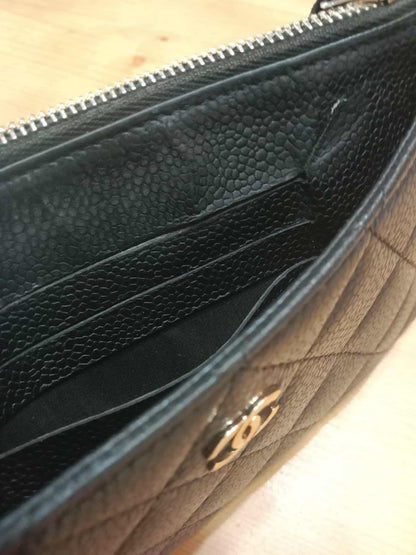 Chanel Black Quilted Caviar Leather Zip Pouch Series 25