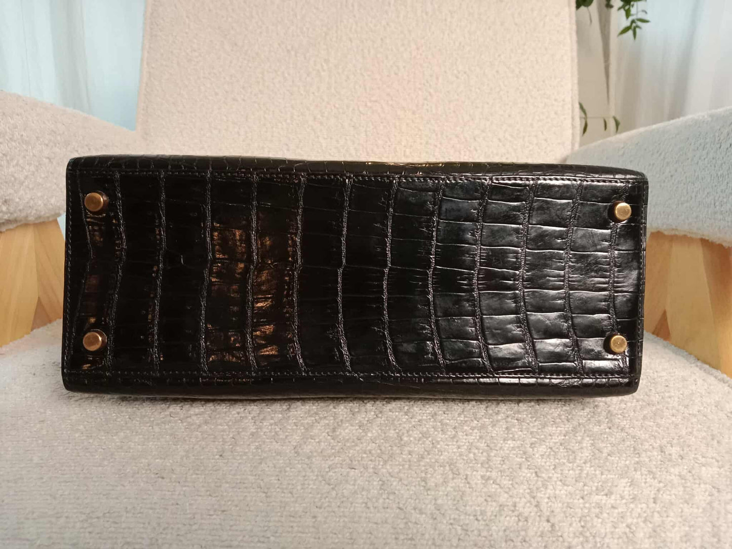 Hermes Kelly 28 Crocodile Noir Stamp S Circle 1989