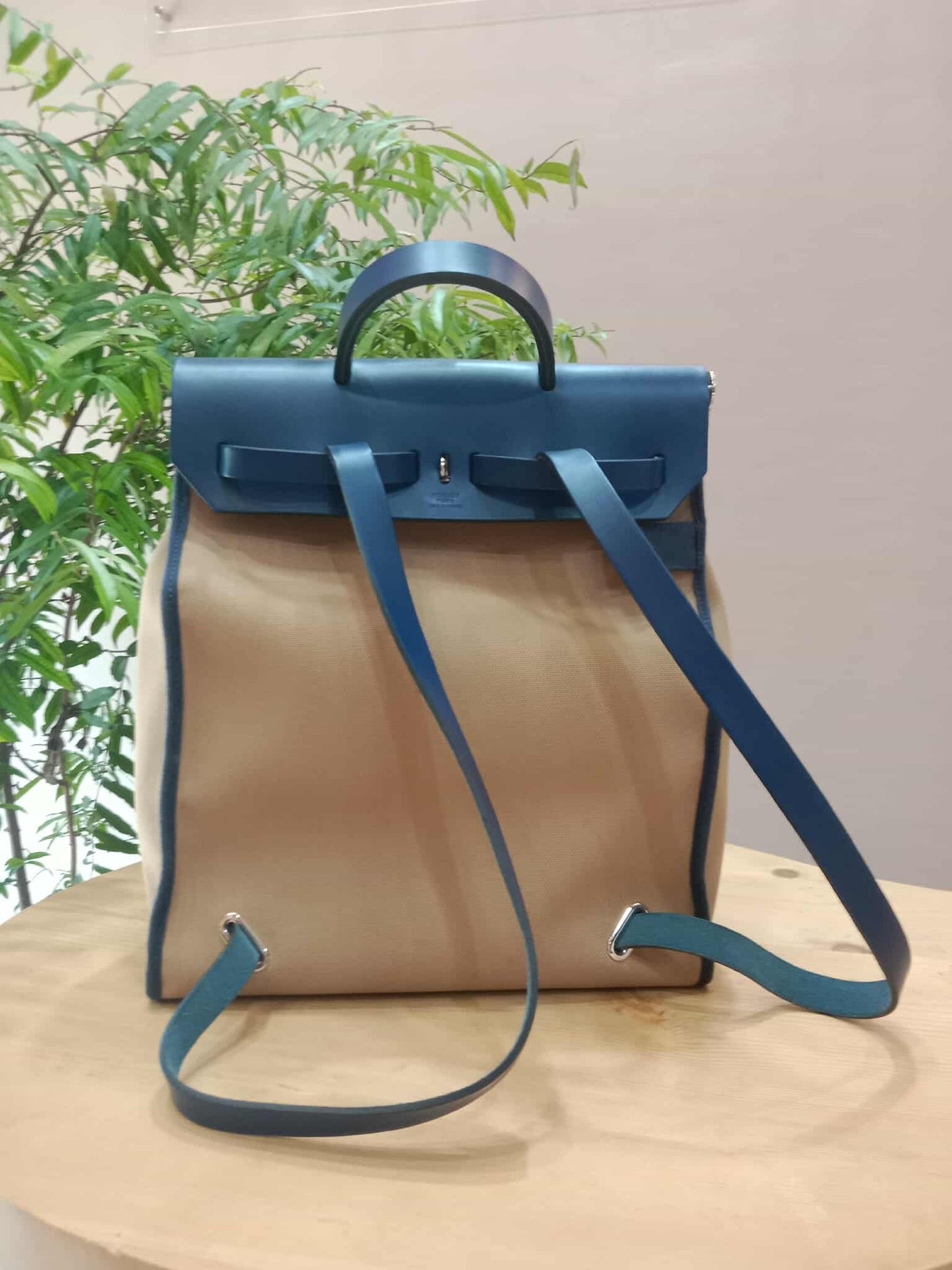 Hermes Herbag Ado Zip Backpack Canvas Bicolor Tan/Blue Stamp U 2022