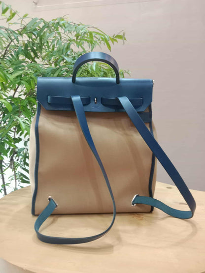 Hermes Herbag Ado Zip Backpack Canvas Bicolor Tan/Blue Stamp U 2022