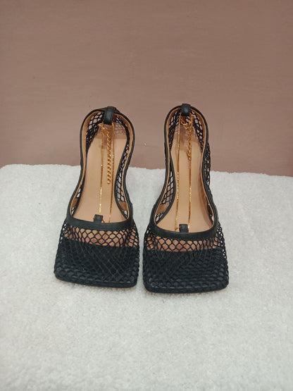 Bottega Veneta Stretch Pumps Black Mesh Square Toe Size 36