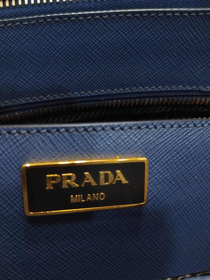 Prada Saffiano Lux Double Zip Tote Bag Blue GHW (208)