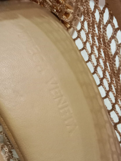 Bottega Veneta Mesh Nappa Chunky Chain Sandals Beige Size 36