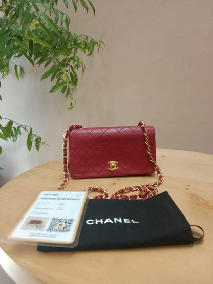 Chanel Red Matelasse Lambskin Chain Flap Shoulder Bag Series 1