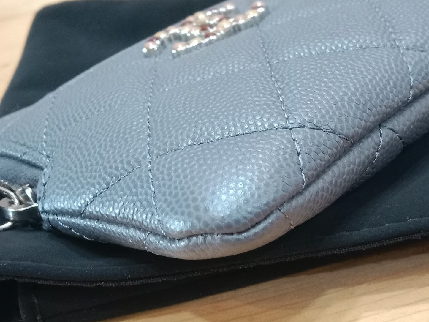 Chanel Quilted Caviar Crystal CC Zipped Coin Purse Dark Grey Diamond Quilted Multicolored Crystal Embellished CC Logo Microchipped