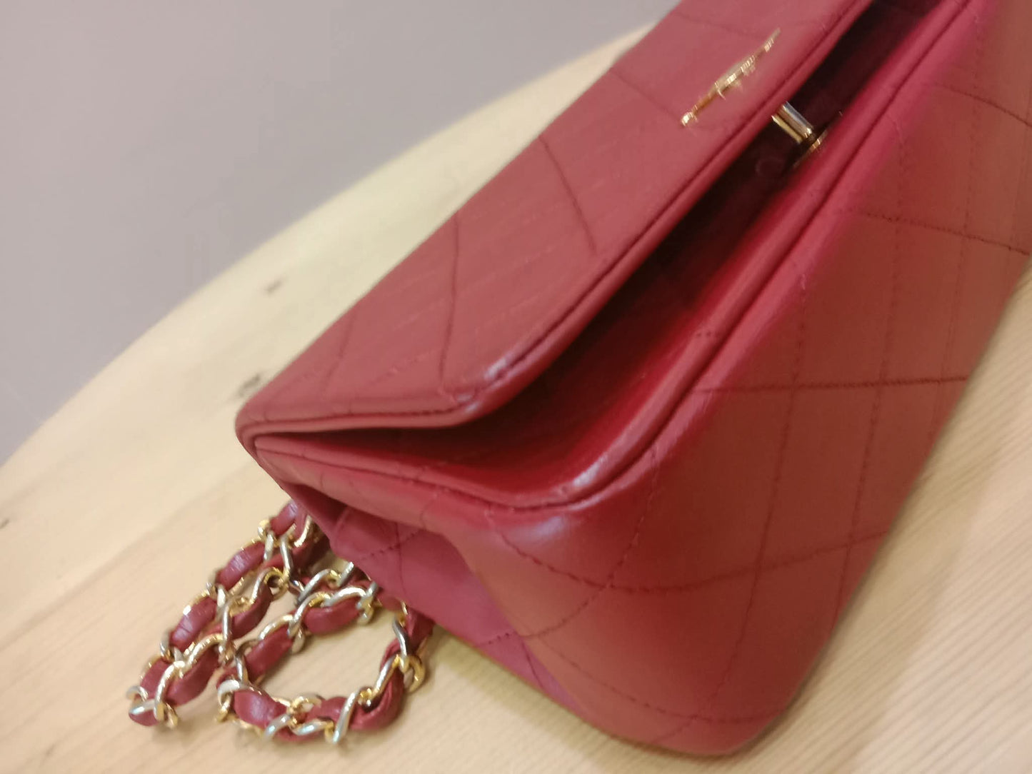 Chanel Red Matelasse Lambskin Chain Flap Shoulder Bag Series 1