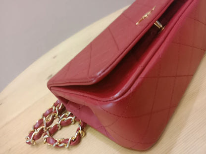 Chanel Red Matelasse Lambskin Chain Flap Shoulder Bag Series 1