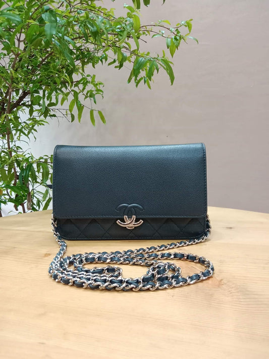Chanel CC Box Wallet On Chain Caviar Navy Blue Series 27