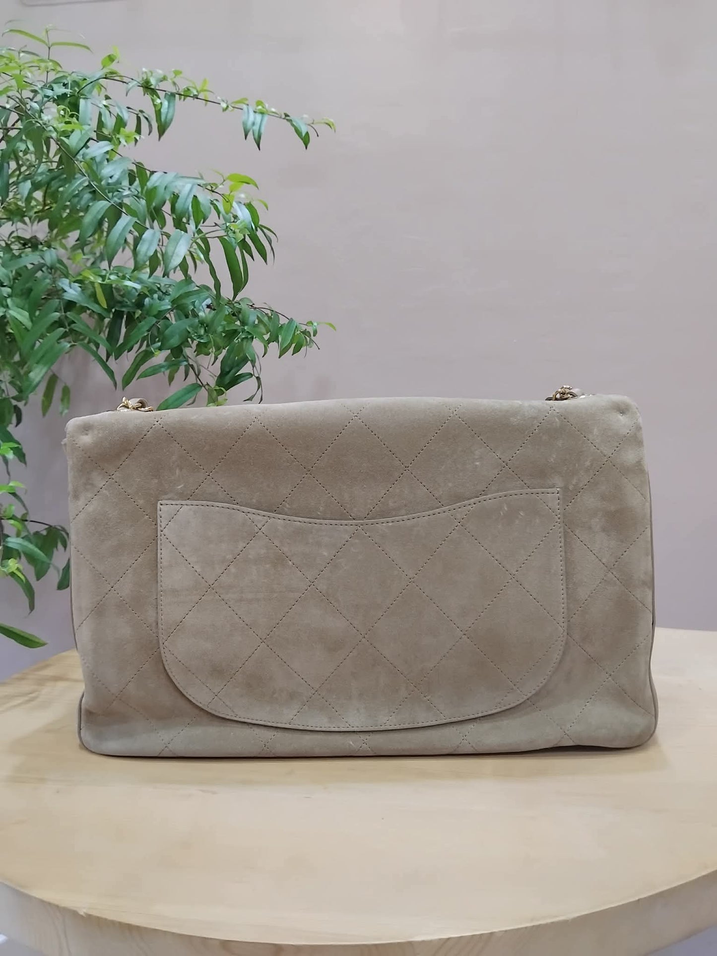 Chanel XXL Flap in Dark Beige Suede Microchipped