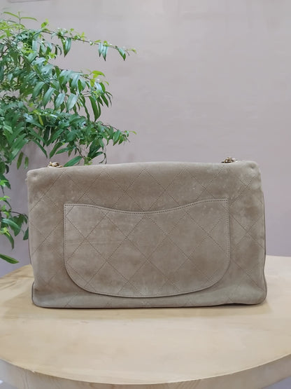Chanel XXL Flap in Dark Beige Suede Microchipped