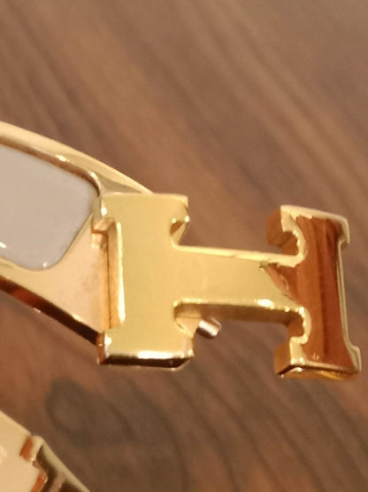 Hermes Clic H Bangle Bracelet Enamel Etoupe PM