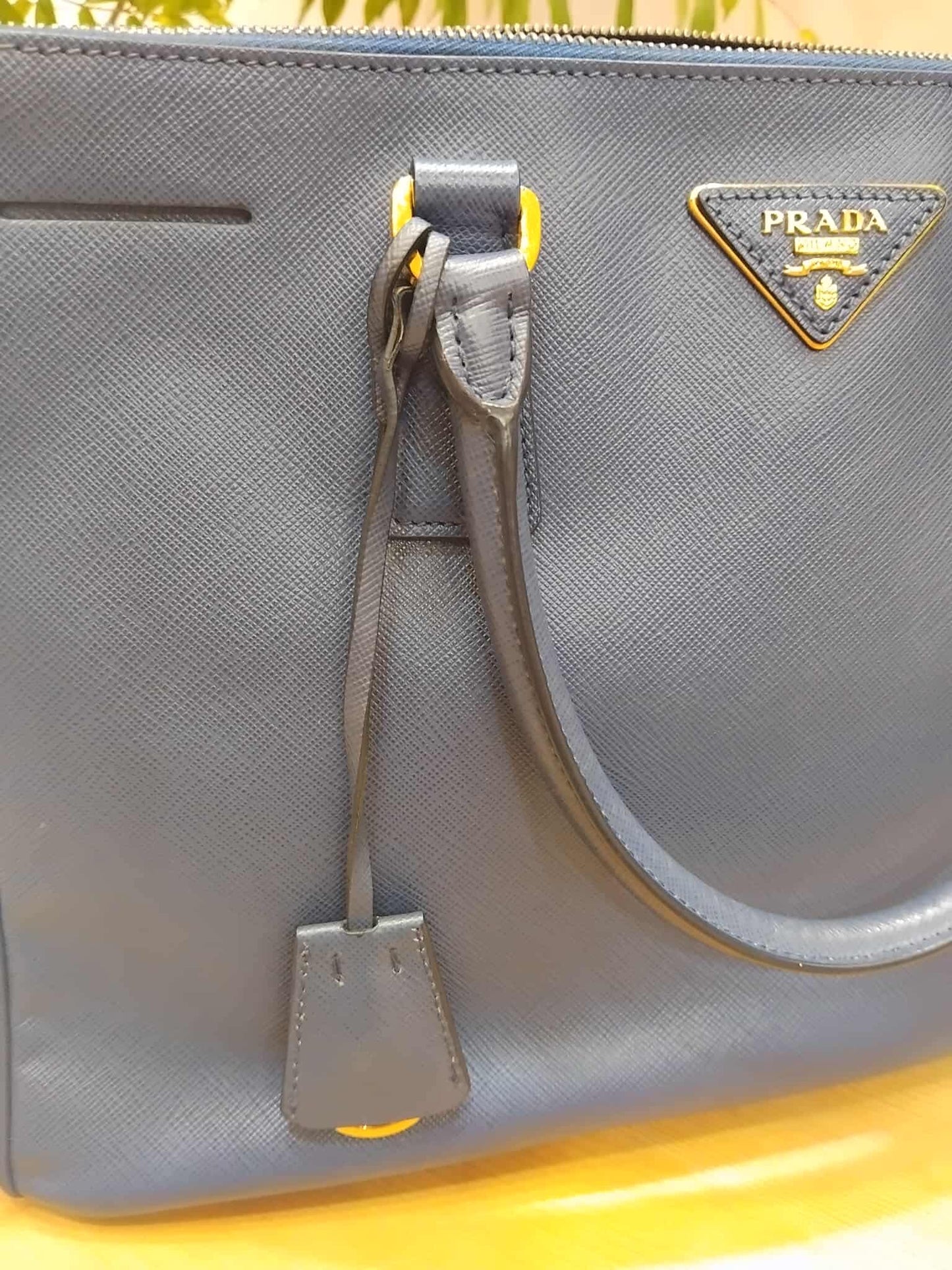 Prada Saffiano Lux Double Zip Tote Bag Blue GHW (208)