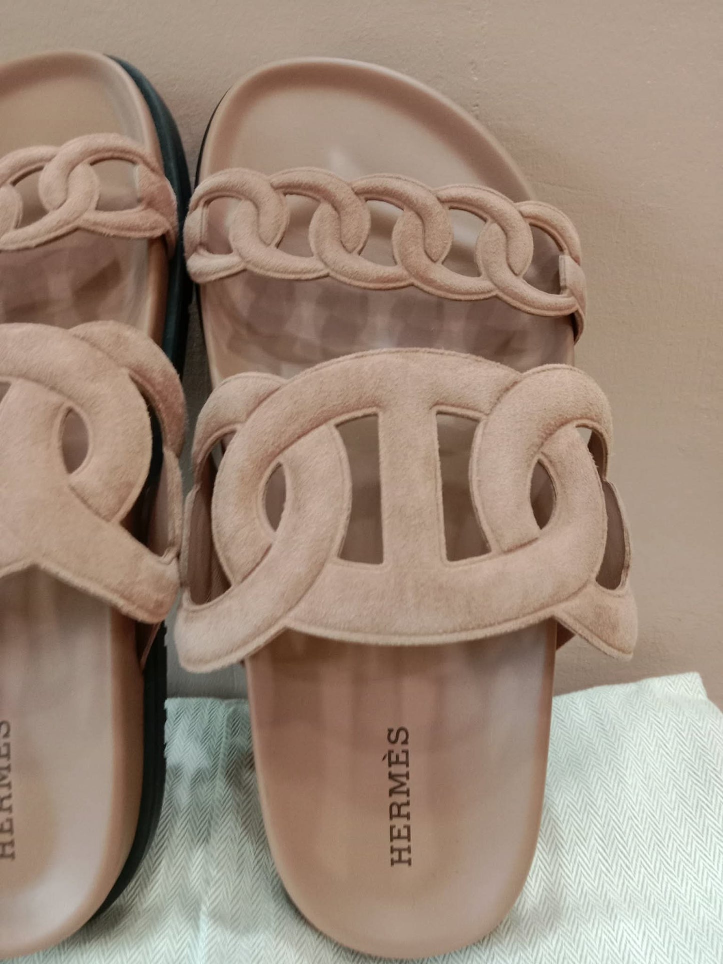 Hermes Extra Sandals Suede PInk Size 36.5