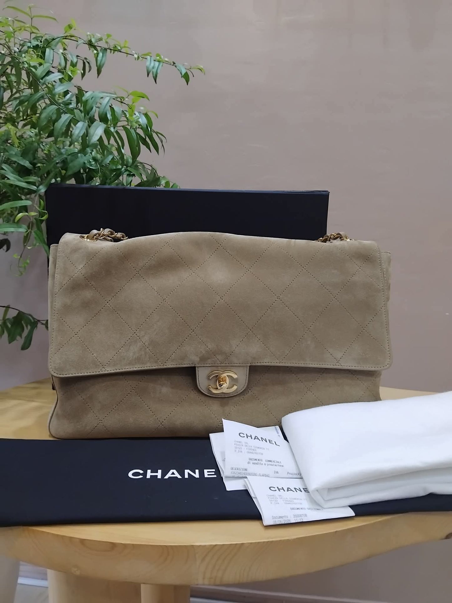 Chanel XXL Flap in Dark Beige Suede Microchipped
