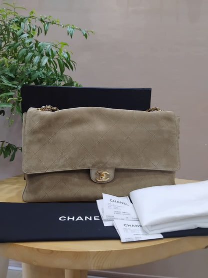 Chanel XXL Flap in Dark Beige Suede Microchipped