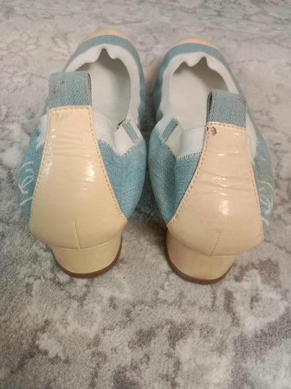 Chanel Coco Mark Ballerina Denim Pumps Size 37C