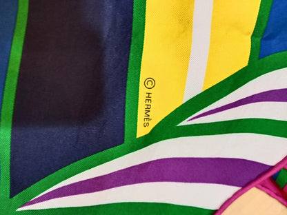 Hermes Triangular Silk Scarf Multicolor Quadrige Bayadere Pattern