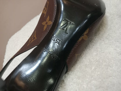 Louis Vuitton Archlight Slingback Pumps Toe Cap Patent Black Monogram Canvas Size 35.5