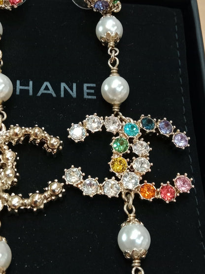 Chanel Rainbow Crystal CC Drop Earrings