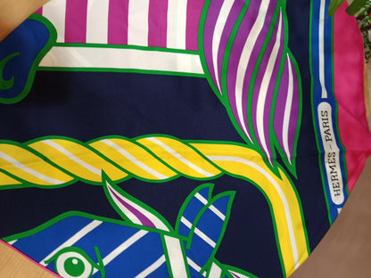 Hermes Triangular Silk Scarf Multicolor Quadrige Bayadere Pattern
